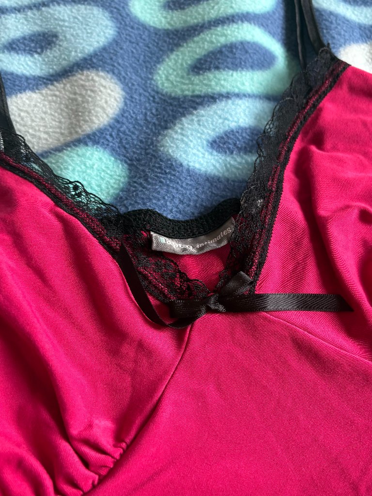 2000s Hot Pink Lace Trim Babydoll Slip Dress